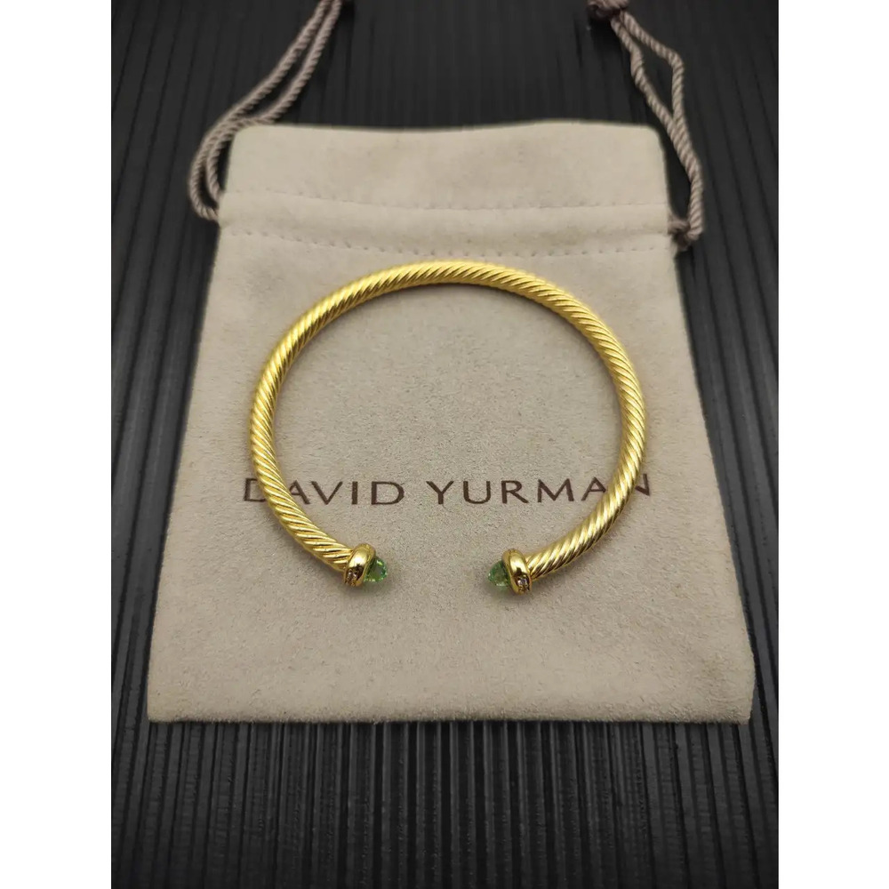 David Yurman 4mm Gold Bracelet with Light Green Diamonds